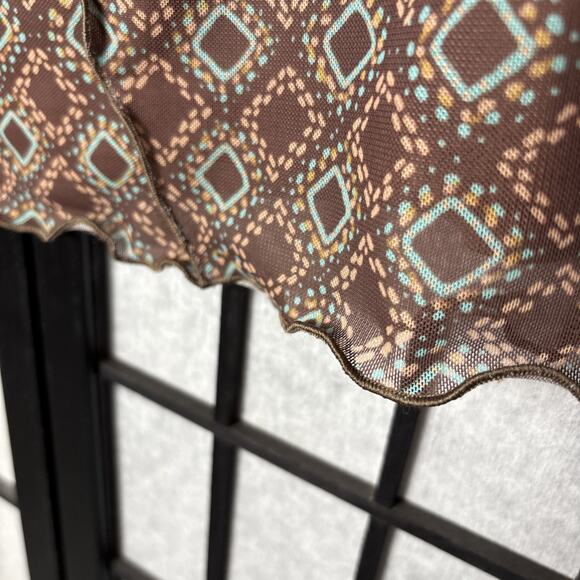 Y2K Mesh Mini Skirt Brown Geo Print 60's‎ 70's Vintage Style - Picture 6 of 7